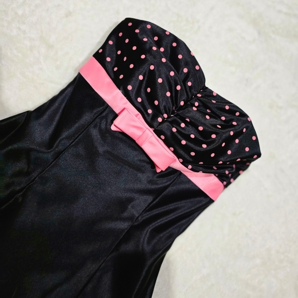 Jessica McClintock ✦ Strapless Bow Dress ✦ Polka Dot Sweetheart Tulle Cocktail S - Picture 12 of 17